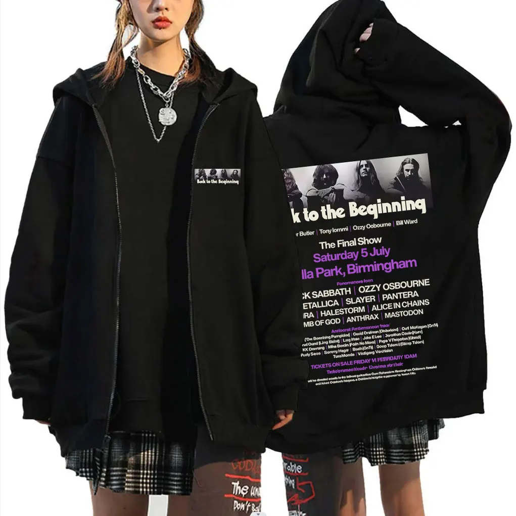 

Heavy Metal Rock Band Black Sabbath and Ozzy Osbourne Back To The Beginning Vintage Zipper Hoodie Men Women Classic Zip Up Coat