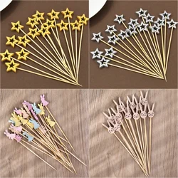 50/100pcs Star Bunny Fruit Skewers Heart Shape Cocktail Pick Wood Sticks Happy Easter Wedding Valentine'day Birthday Party Decor