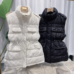 Outono e inverno novo lantejoulas feminino curto quente para baixo colete moda casual casaco