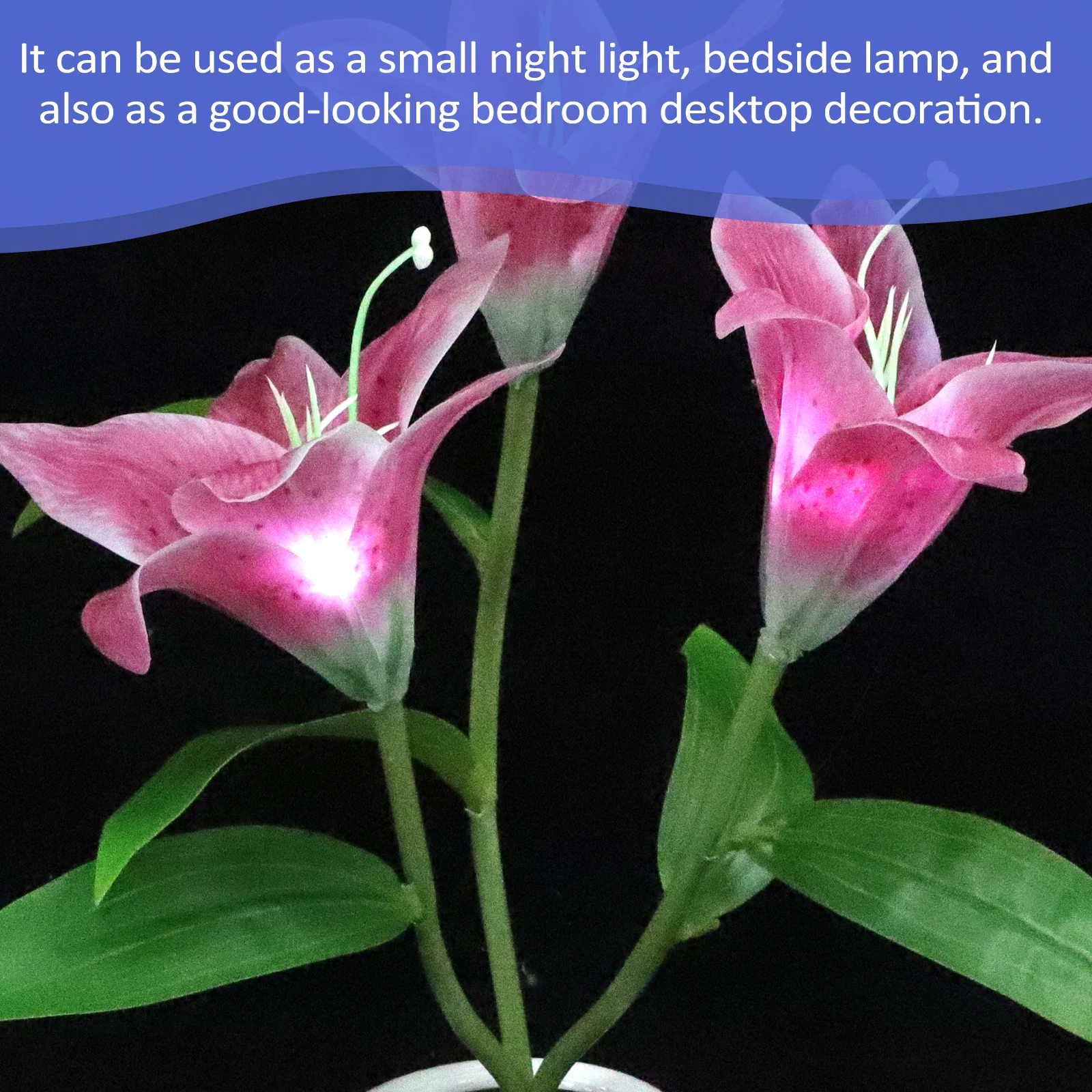 

Chic Lily Flower Pot Table Lamp Decorative Bedside Night Lamp Room Desktop Light Soft Glow Room Decorative Light