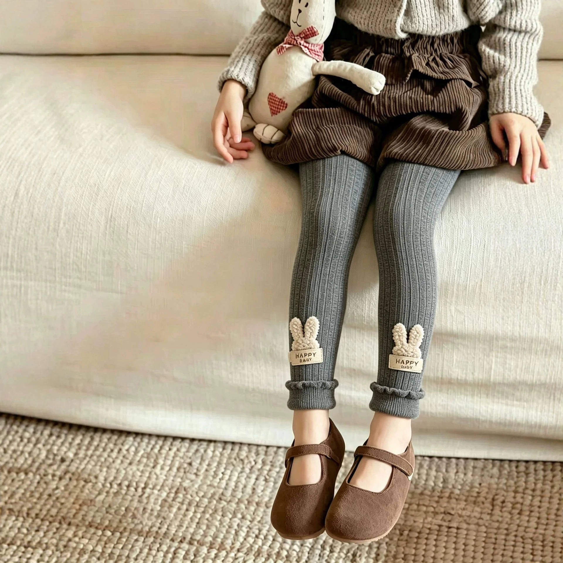 Herbst-Winter Dicke Warme Fleece-Leggings für Mädchen Elastische Schlanke Gestreifte Hosen für Kinder 2-8 Jahre Wärme und Stil in einer Hose – Detail 1