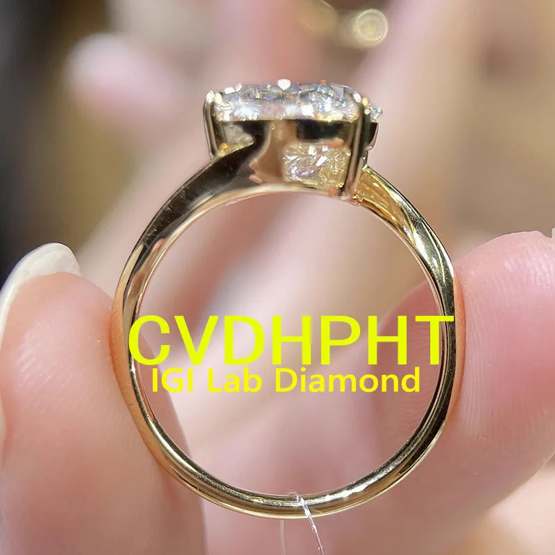 

3 Carat Real Solid 9K Yellow gold Lab grown dimaond ring IGI Pear cut D color Wedding engagement ring ﻿ ﻿