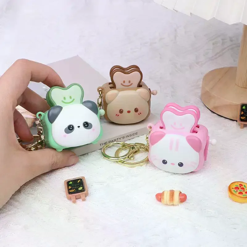 Cute Bread Machine Creative Keychain,Animal Toast Keychain Stress-relieving Accessory Exquisite Keychain Cartoon Small Gift