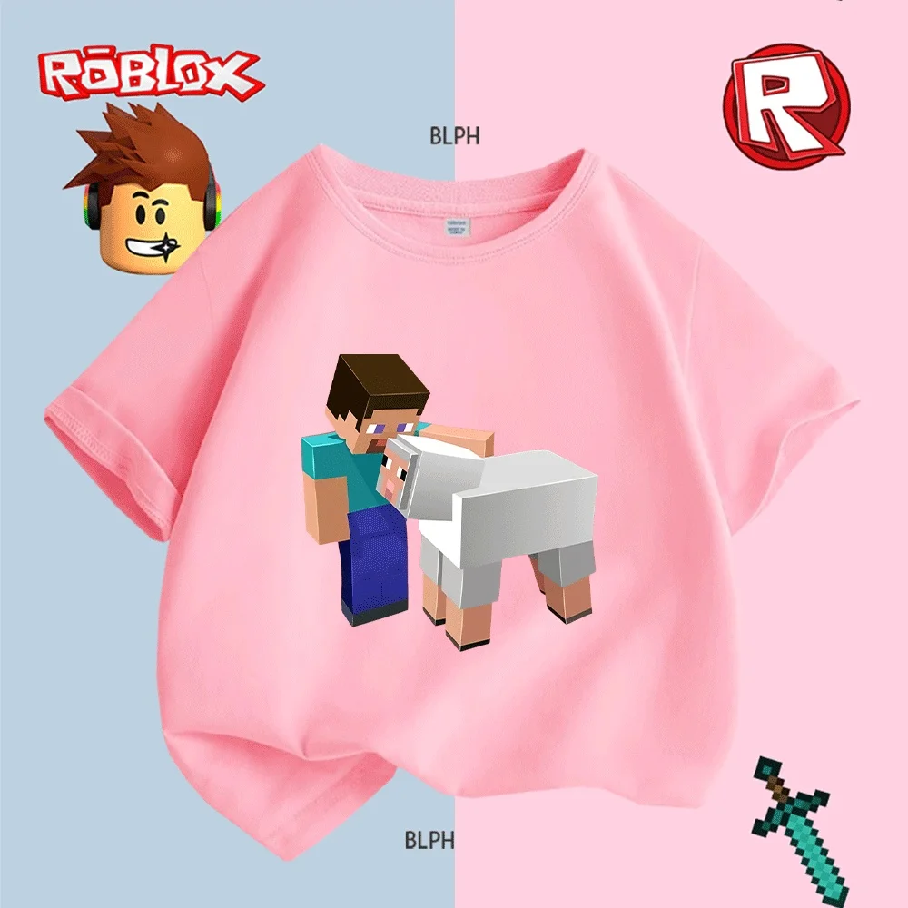 Linda camiseta para niños con diseño de Minecraft Steve y ovejas, ideal para fanáticos de Roblox, camiseta infantil cómoda y de moda