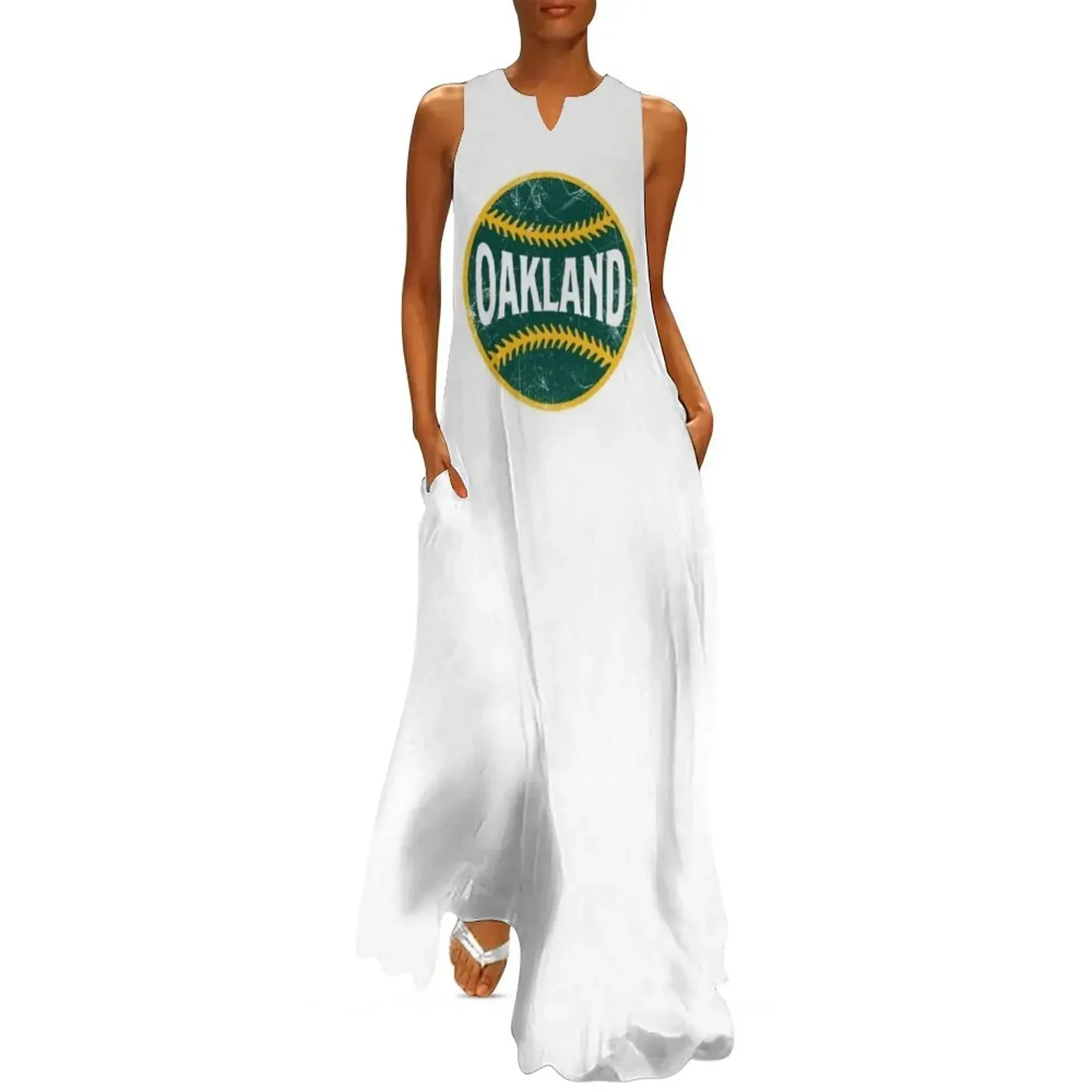 

Oakland Retro Baseball - White Long Dress Woman clothes Women's summer dress dress party evening elegant luxury celebrity