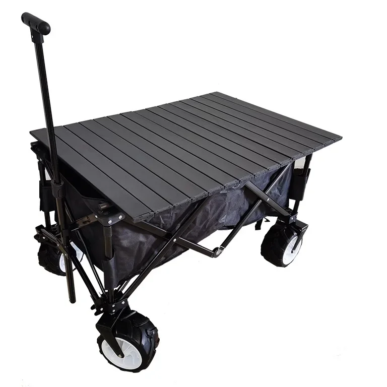 Shipment Immediately Stock Beach Garden Camping Foldable Trolley Utility Wagon With Table Trolley Cart For Beach Outdoor Garden