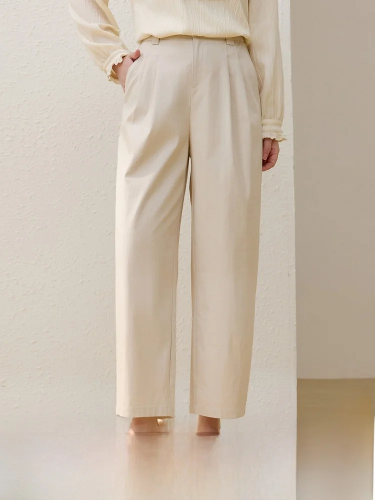 

Lacele Mixed Fabric Nine-Tenths Straight Leg Pants Elastic Waist plus Size Women's Summer New Style Commute Style Cotton Blend