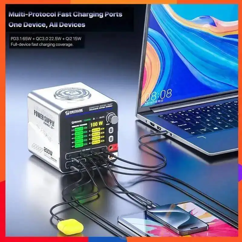 

MECHANIC Desktop Super Charger 200W 3-24V Variable Output 5A High Current Precision Voltage Regulation for Phone Laptop Rework