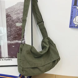 Vintage Women's Messenger Bag Large Capacity Canvas Teenager Book Bag Shoulder Bag Casual Crossbody Bag