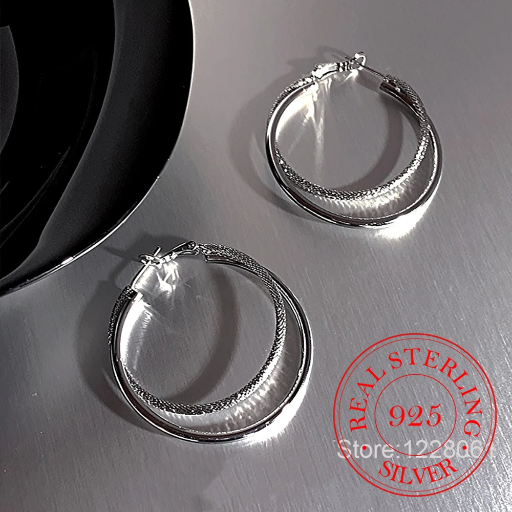 

925 Sterling Silver Jewelry Double Line Shinning Circle Hoop Earrings for Women Wedding Party Jewelry For Girls Friend Gift