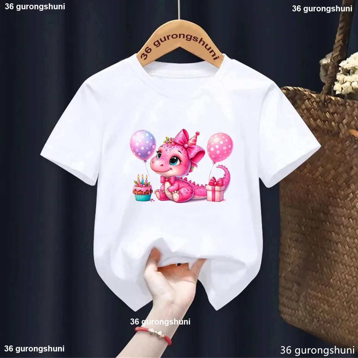 Dinosaur Balloon Print Birthday T-Shirt Boys Birthday Party Outfit Clothes Kids Gift Fashion Kids Tshirt Cute Boys/Girls Clothes