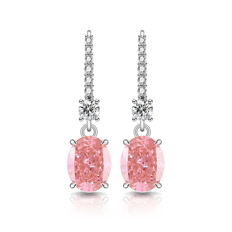 Sterling Silver 925 Fire Ice Flower Cut Pigeon Egg Smart Ear Hook Shine High Carbon Diamond Earrings Ladies Party Anniversary