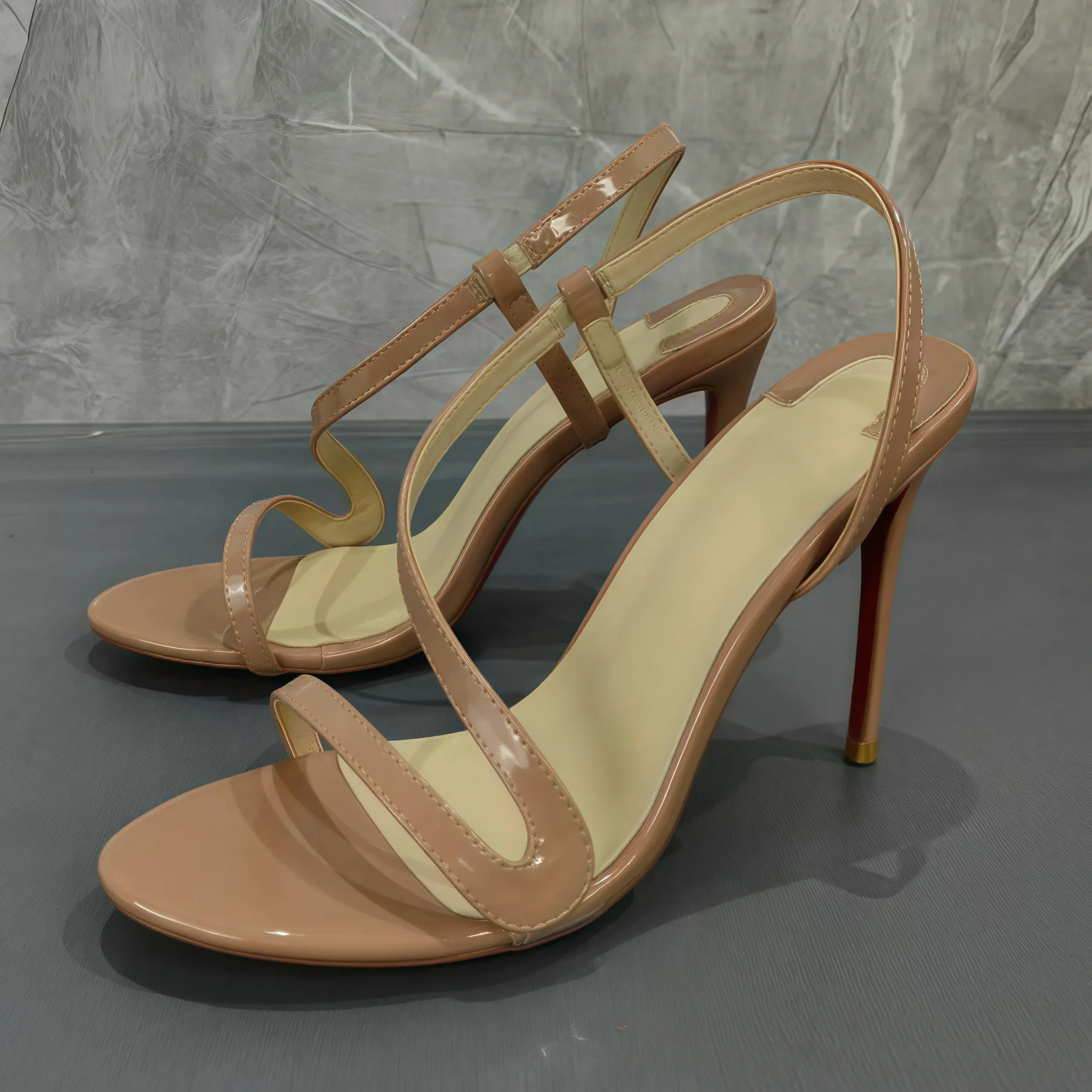 

Complexion Skin Color Patent Leather Women Sandals Red Sole Women Pumps Stiletto High Heels 2025 Back Strap Slip On Single Shoes