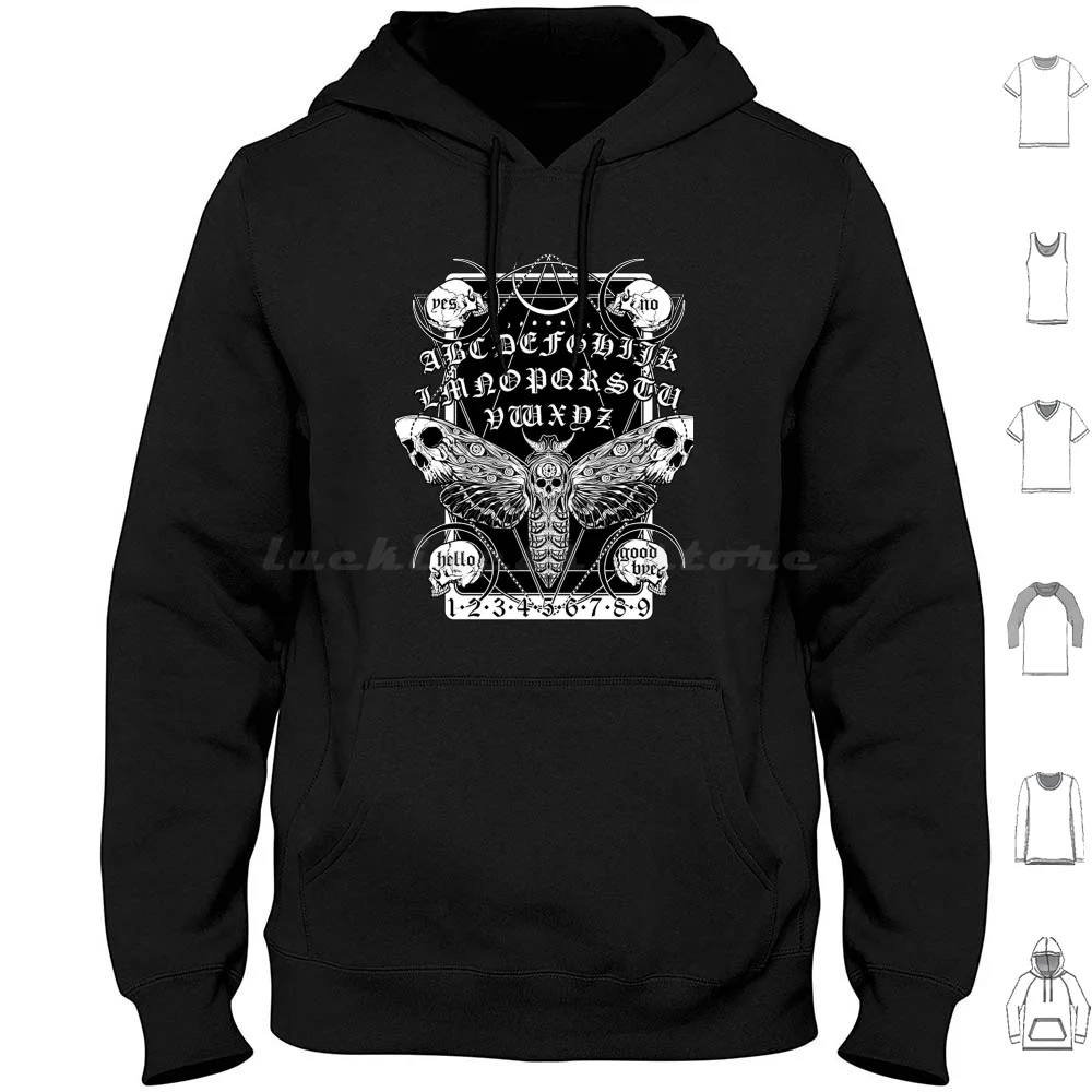 Death Moth Spirit Board Hoodie cotton Long Sleeve Ouijaa Animal Creepy Deaths Head Moth Halloween Horror Insect Macabreee Moth