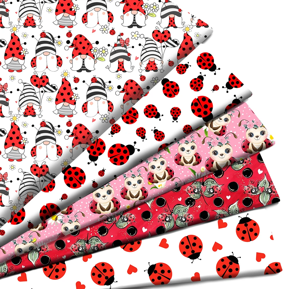 Cartoon Animals Ladybug Printed Polyester Pure Cotton Material By the Meter Patchwork Tissue Sewing Quilting Fabrics Needlework