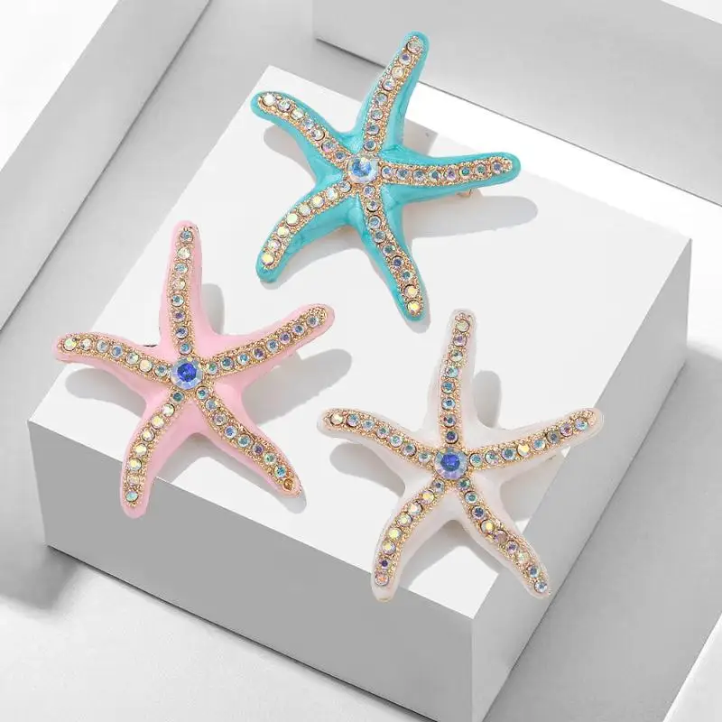 Sparkly Enamel Starfish Brooch Rust Resistant Fashion Jewelry for Women Coat Backpack Decor Beach Party Wear Gift