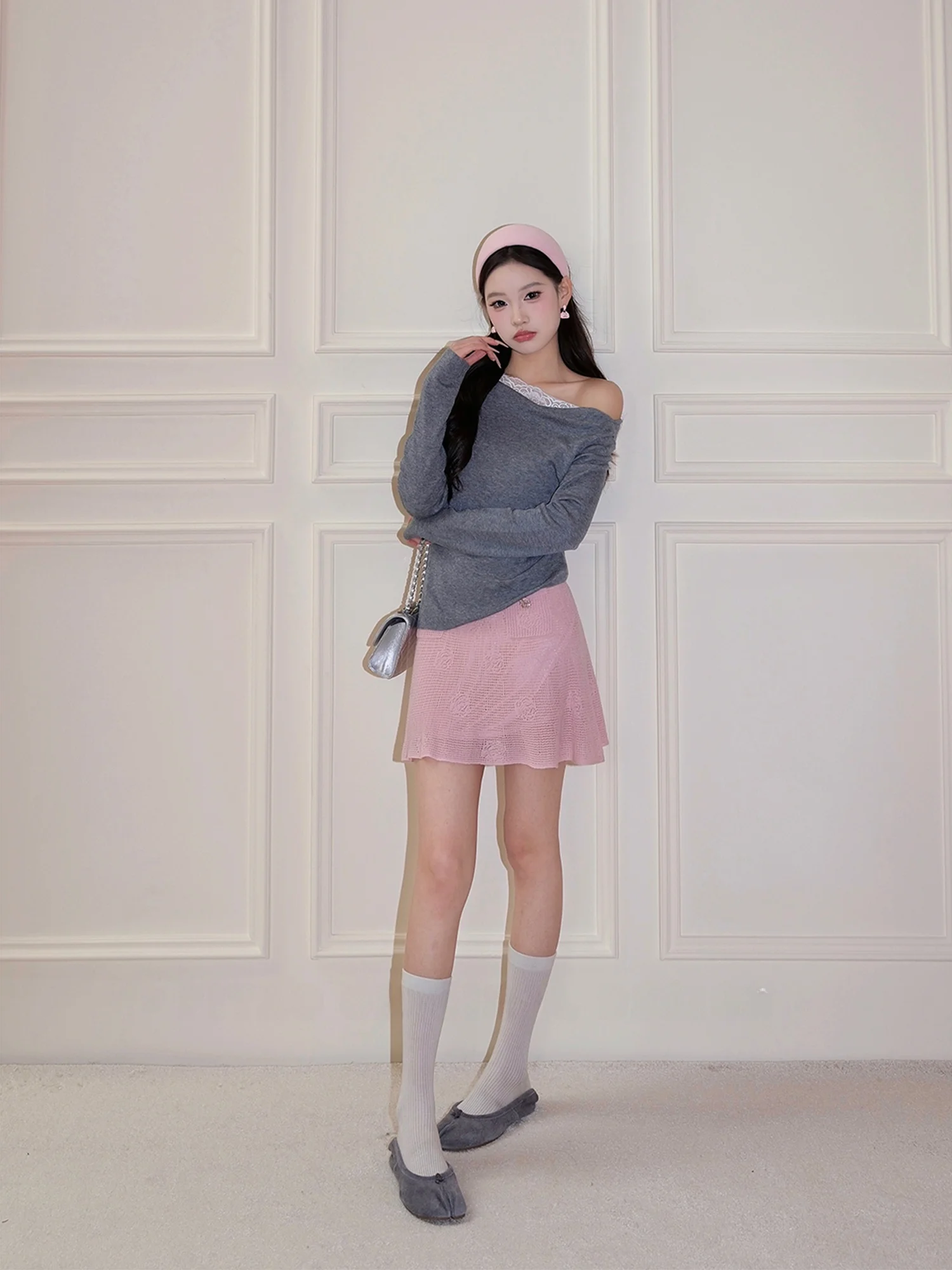 

Original Pure Color Simple Faion round Ne Lace Splicing Knitted Top Women's Premium Wool Long Sve Crew Ne Pullover