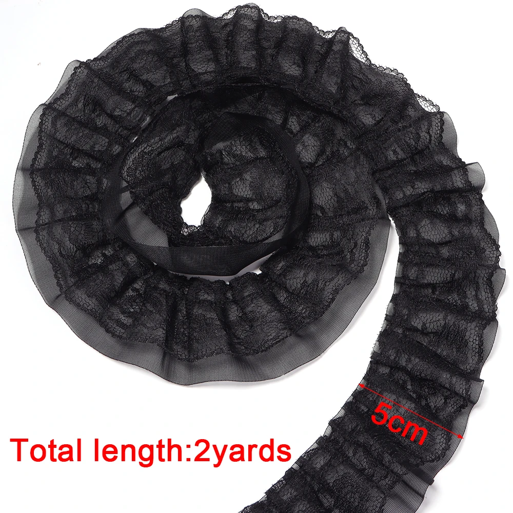 2Yards 5CM Fold Wave Lace Trim Organza Satin Pleated Lace Ribbon Lolita  Decor Fabric Ruffle Trim DIY Clothing Bag Accessories