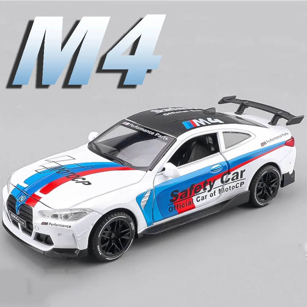 

1:32 M4 безопасная модель спортивного автомобиля, игрушки из сплава, литой под давлением M8, суперкары, звук, свет, двери, открытые откатные коллекционные модели, подарки для мальчиков