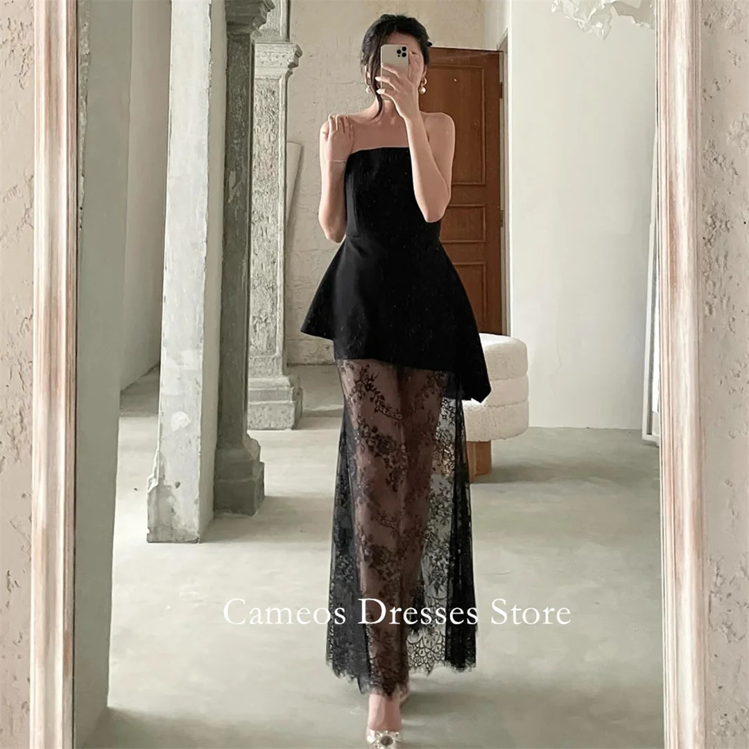 SONDR Corea vestido de noche negro de encaje sin tirantes vestido de fiesta Formal personalizado satén sin mangas ........... ocasión fiesta noche