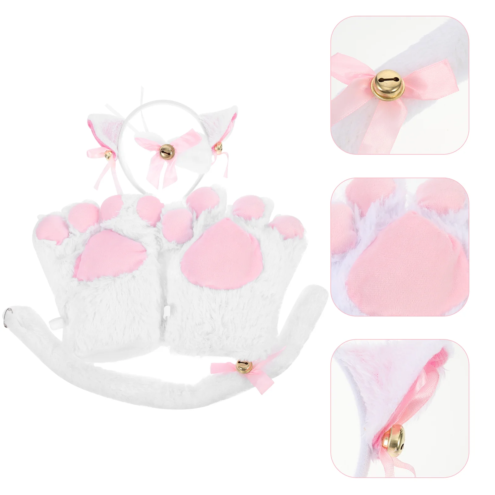 

Cartoon Cat Costume Cute Suit Bow Tie Lovely Headband Plush White Role Play Cosplay