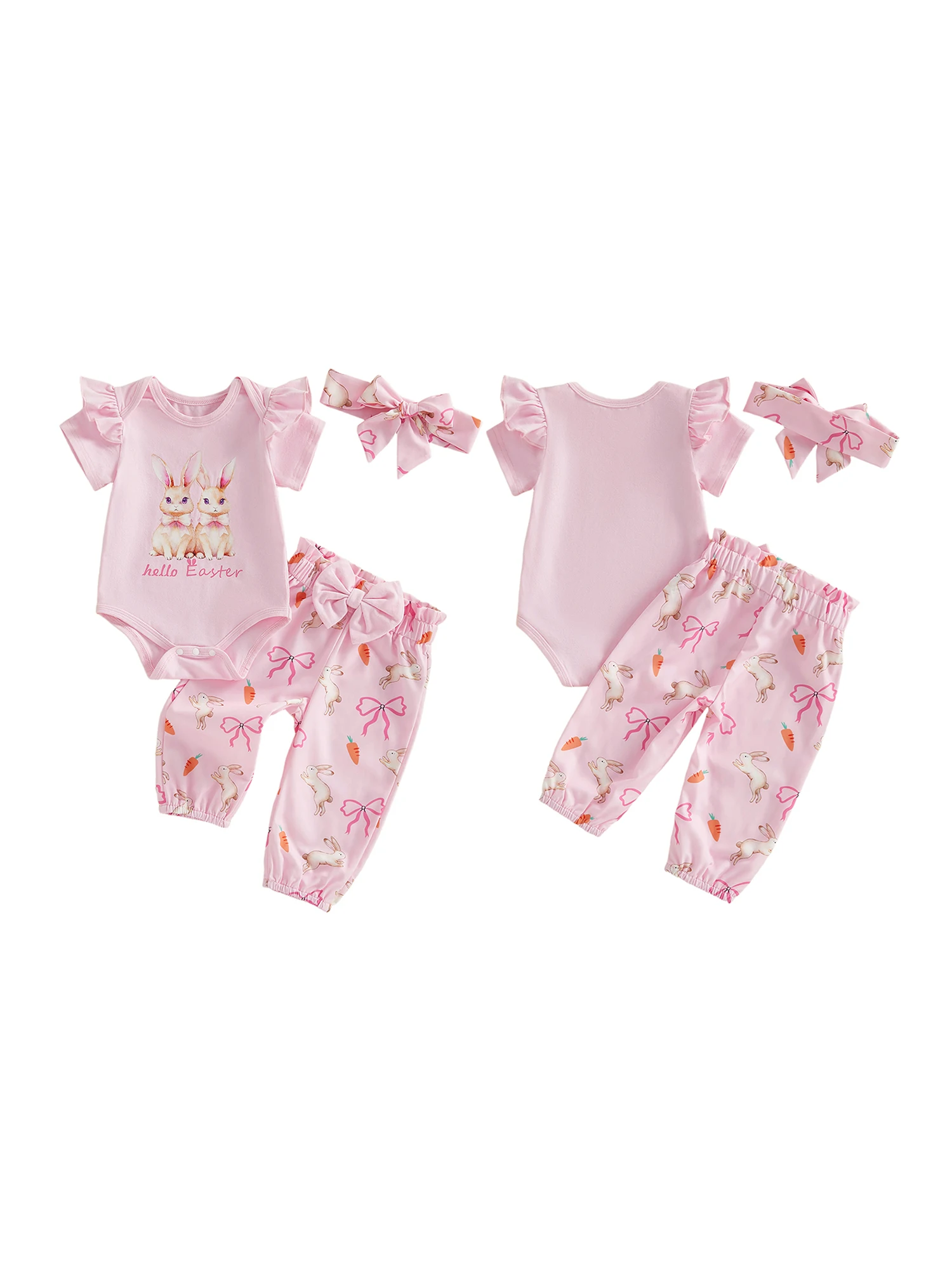 

Baby Girls Easter Dress Sets Sleeveless Floral Print Dress Bunny Egg Embroidery Headband Sets Bunny Egg Print Bloomers