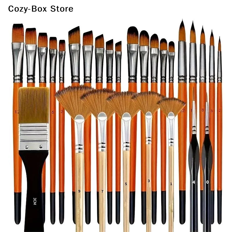 [ZY]28/32Pcs Paint Brush Set For Acrylic Painting Premium Nylon Bristles With Round Filbert,Flat,Fan,Angle,Fine Detail Brush[ZY]