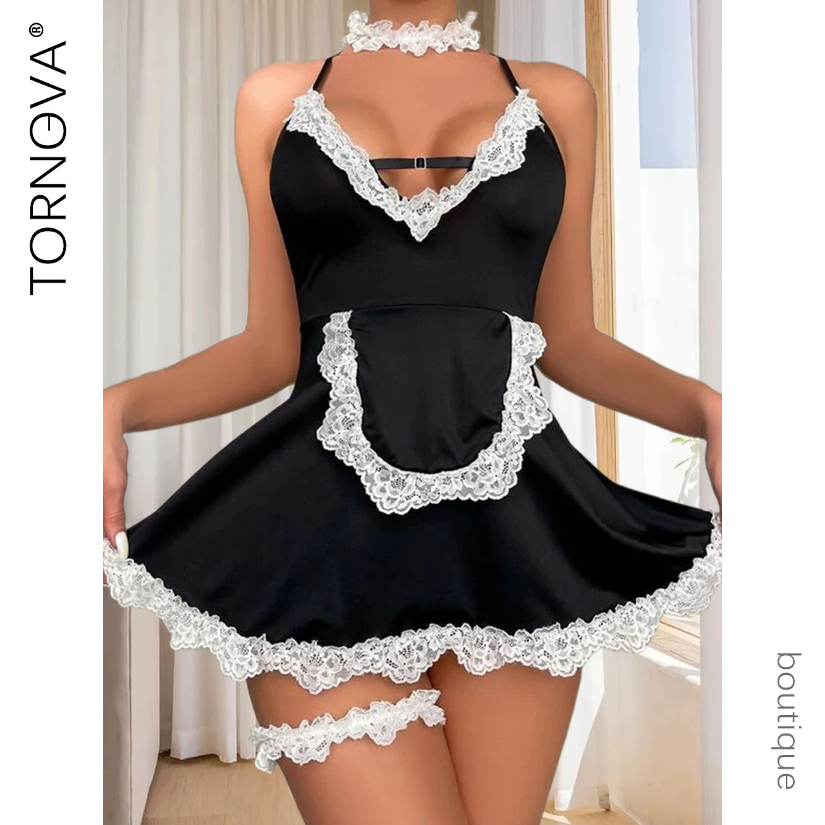 Tornova Sexy Lingerie Maid Uniform Suit for Women Free From Maid Sex Uniform Temptation Pure Desire Sex Set Women's Uniform Suit