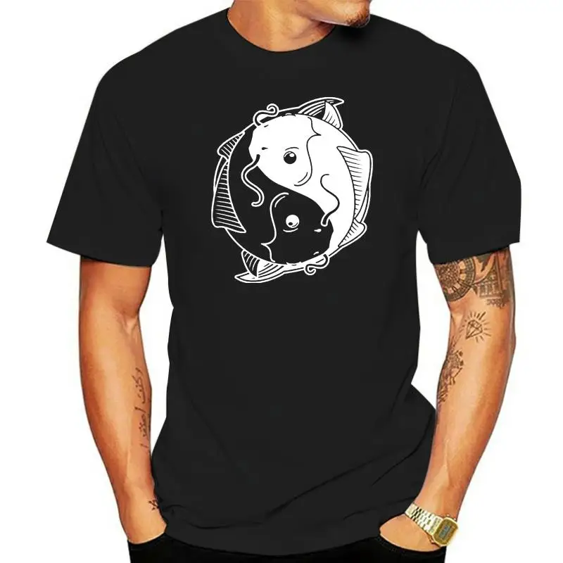 Cotton Male Tee Shirt Designing Fish Yin Yang Chinese Japanese Peace Zen Ocean Mens Navy Extended Long T-Shirtdesign T-Shirt