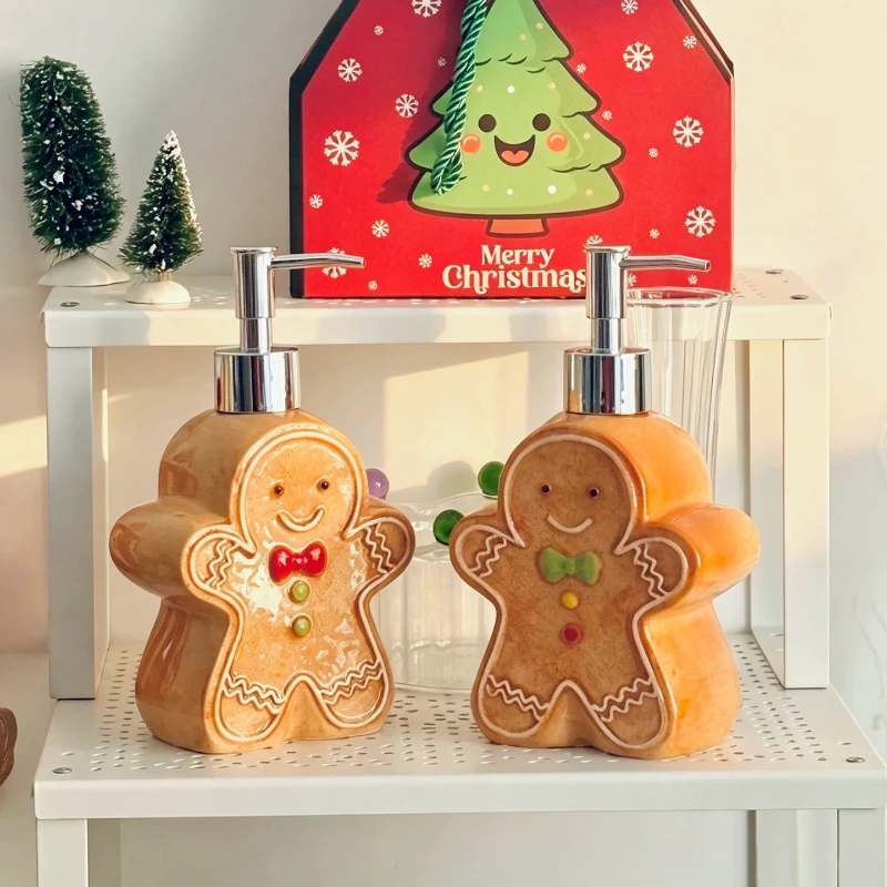 Christmas Gingerbread Man Decoration Ceramic Lotion Bottle Creative Cute Toiletries Bathroom Soap Dispenser Storage Bottle 360ML
