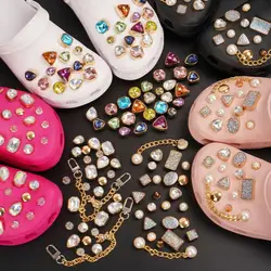 Rhinestone Bling Croc Charms Crystal Diamond Metal Chain Shoes Accesories DIY Buckle Pearl Shoes Flower Decorations