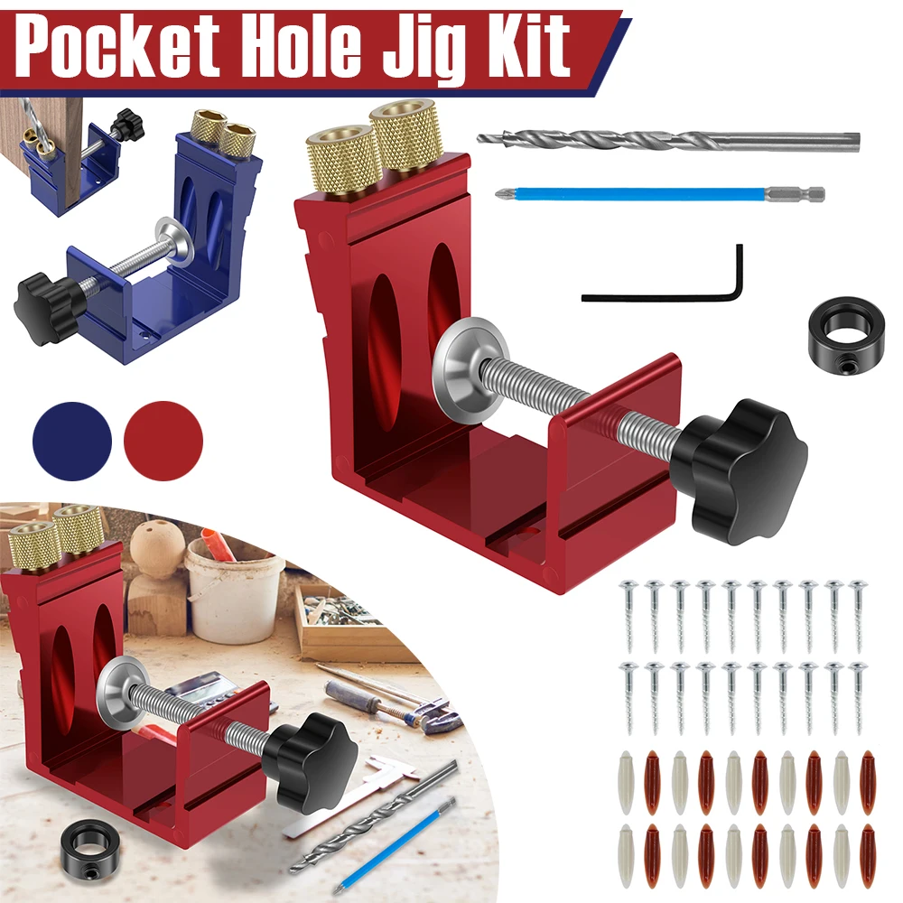 47Pcs Oblique Hole Locator Woodworking Positioner Sturdy Pocket Hole Jig Kit 15 Degree Angle Drill Guide Set Carpentry Tools