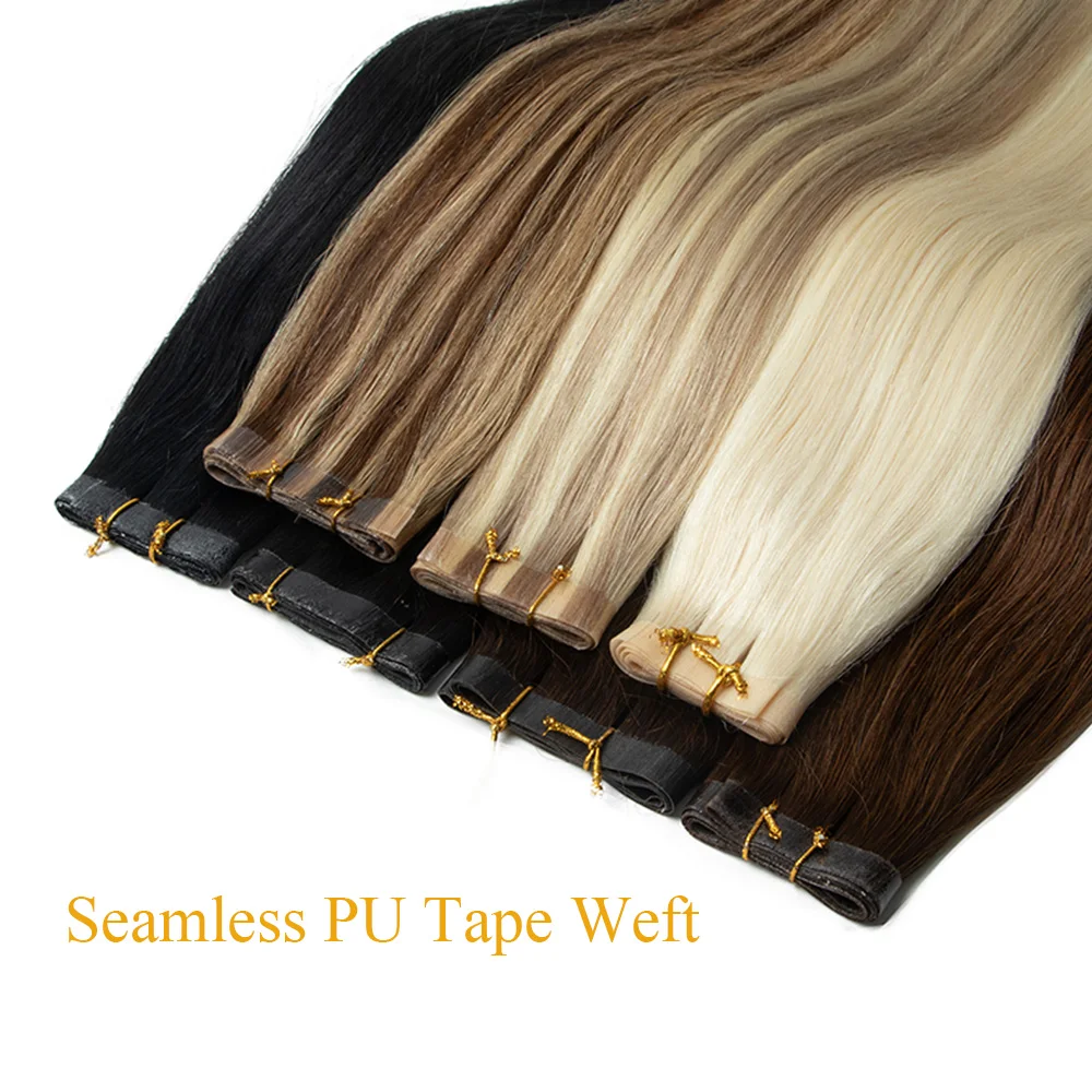 Seamless PU Tape Weft Human Hair Extensions Long PU Skin Weft Tape in Hair Extensions No Glue Human Hair For Fine Hair Long Weft