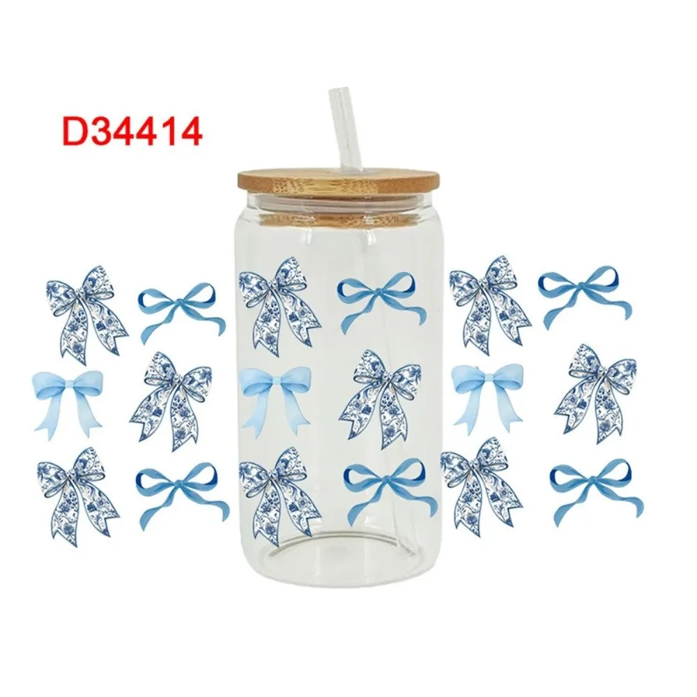 New Waterproof UV DTF Transfer Sticker Clear Smooth Pink Bow Decals DIY Water Bottles Sticke For 16Oz Glass Cup