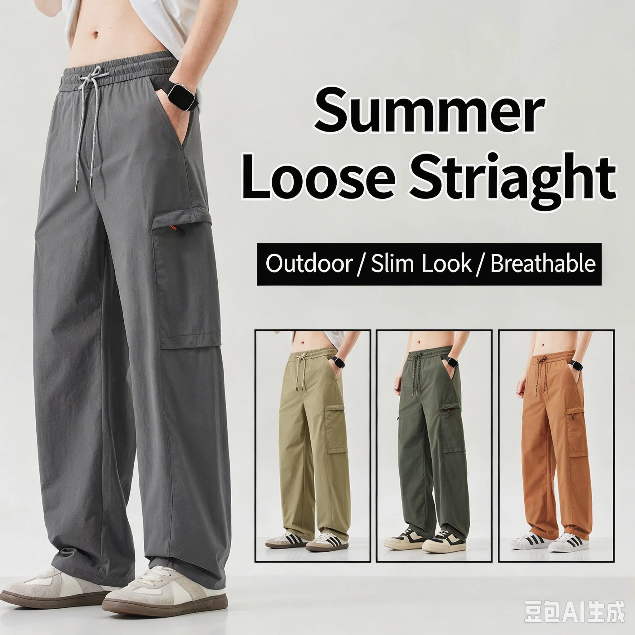 Men's Cargo Pants 2026 New Summer Thin Baggy Straight Leg Trousers Multi-Pocket Casual Outdoor Work Long Pants Streetwear Man