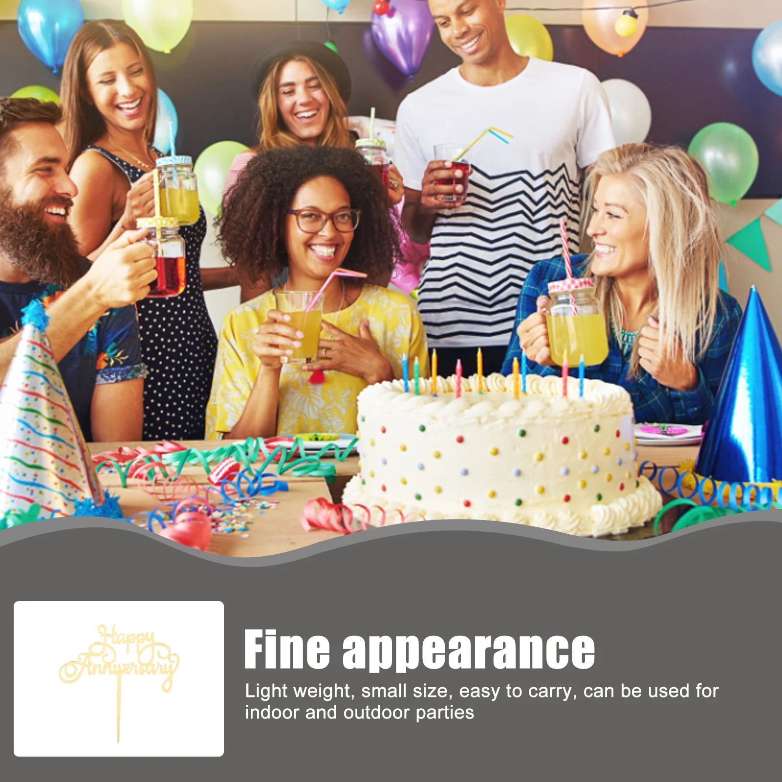 

10Pcs Acrylic Cake Inserts Happy Anniversary Birthday Cake Picks Wedding Party Dessert Toppers Charming Decorations