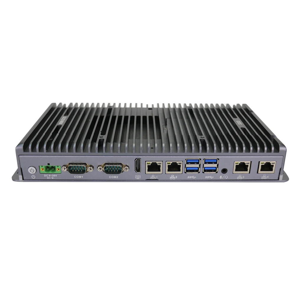 HUNSN Lüfterloser Mini-PC, Industriecomputer, IPC, Intel Celeron/I3/I7, IX02, Windows 11/Linux Ubuntu, TPM2.0, Watchdog, WOL, 4G, 4 LAN, 4COM