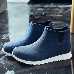 Black Rain Shoes for Lovers Rubber Shoe Platform Ankle Boots Autumn Winter Slip on Booties Boots for Men Waterproof Work Botas