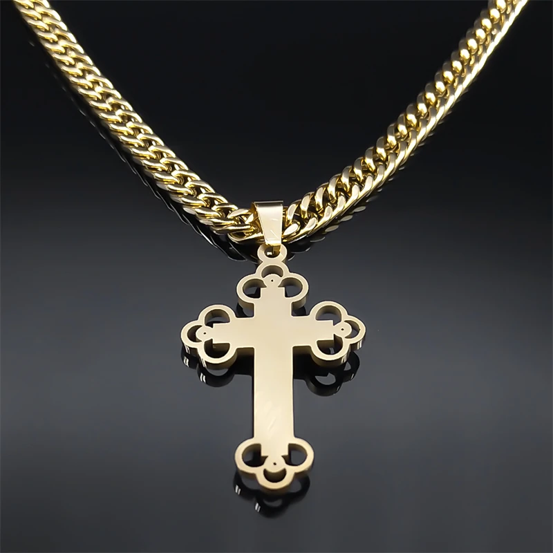 Hip Hop Kreuz Jesus Kreuzigung Halskette für Männer Frauen Gold Farbe Edelstahl Cuban Link Kette Punk Rock Männlichen Schmuck N8242S – Detail 6