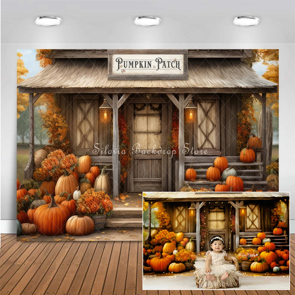 

Pumpkin Patch Shack Photo Background Kids Adult Portrait Photography Backdrops Autumn Maple Leaves Photocall Photo Studio Props