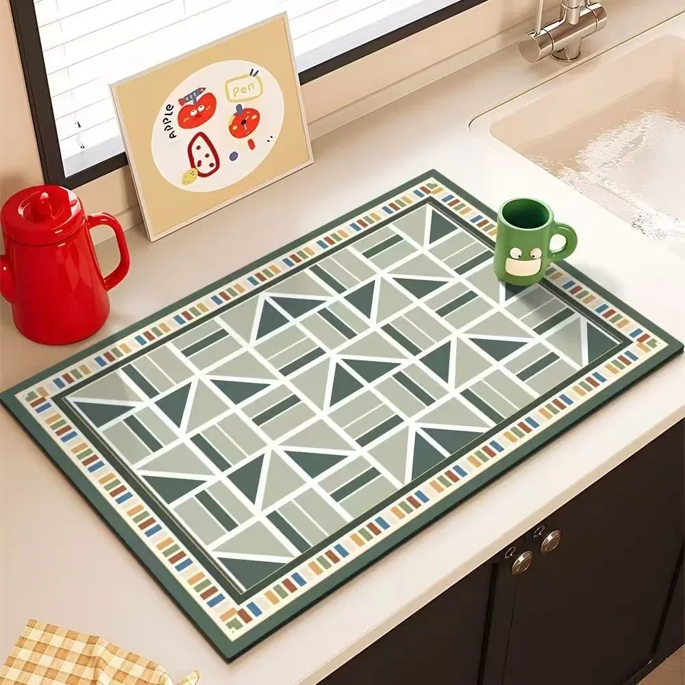 Geometric Pattern Drain Pad Kitchen Countertop Drain Pad Diatomaceous Earth Absorbent Pad Tableware Bowl Plate Dining Mat