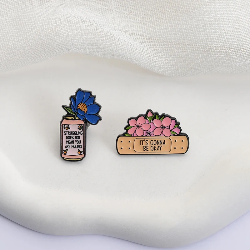 'It's Gonna Be Okay' Enamel Pins Vibrant Floral Metal Brooches Fashion Lapel Badge Backpack Clothes Jewelry Gift for Friends