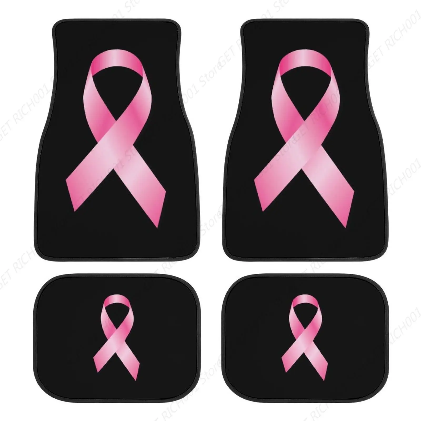 Pink Ribbon - Breast Cancer Awareness 4 PC Car Floor Mats Car Carpets Full Sets Universal Fit for SUV Sedans Trucks All Weather