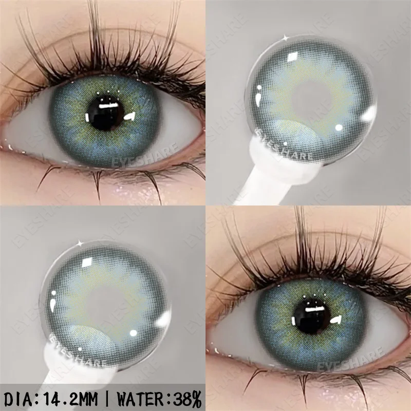 EYESHARE 2 Stück farbige Kontaktlinsen mit Augen, natürliche blaue Kontaktlinsen, braune Schüler, Schönheit, graue Linsen, jährliche grüne Kontaktlinsen