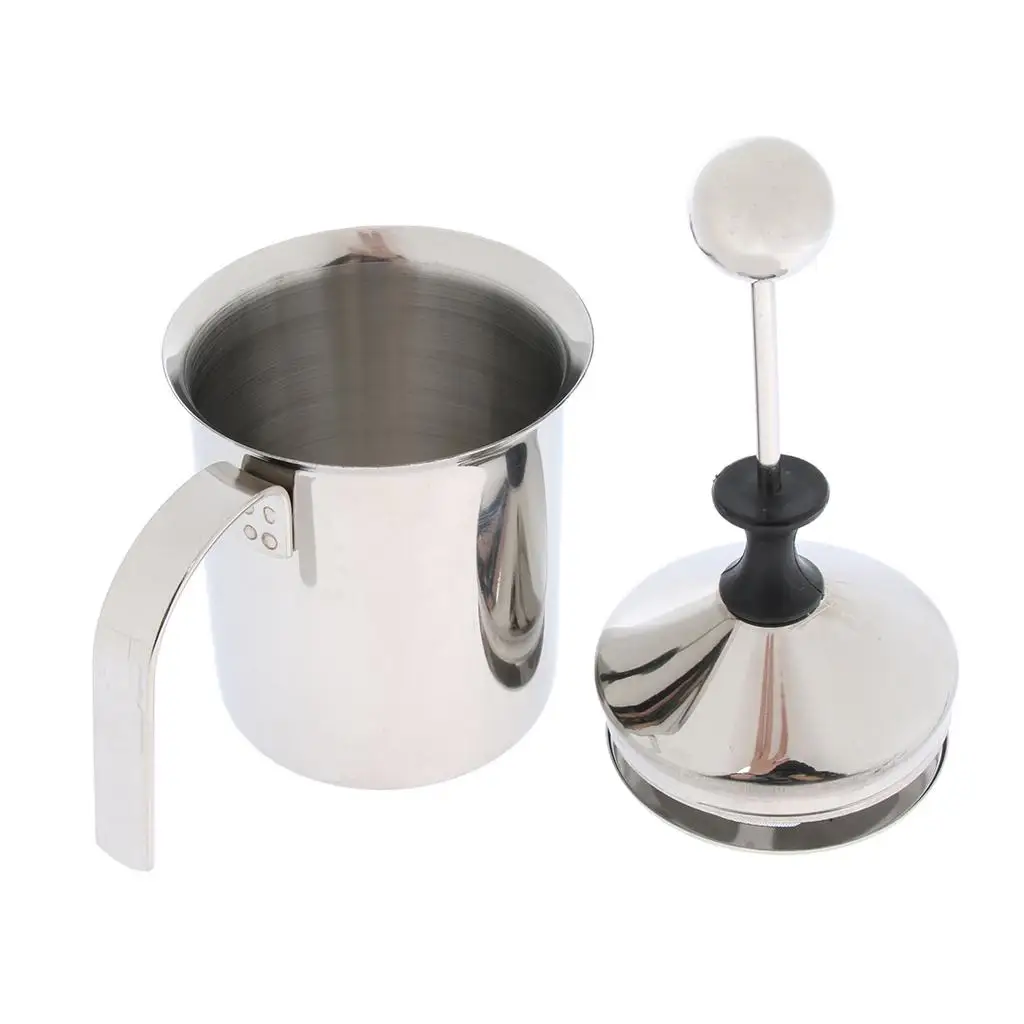 Stainless Steel Hand Operated Milk Frother Double Mesh Bubble Pot for Cappuccino Home and Cafe Use