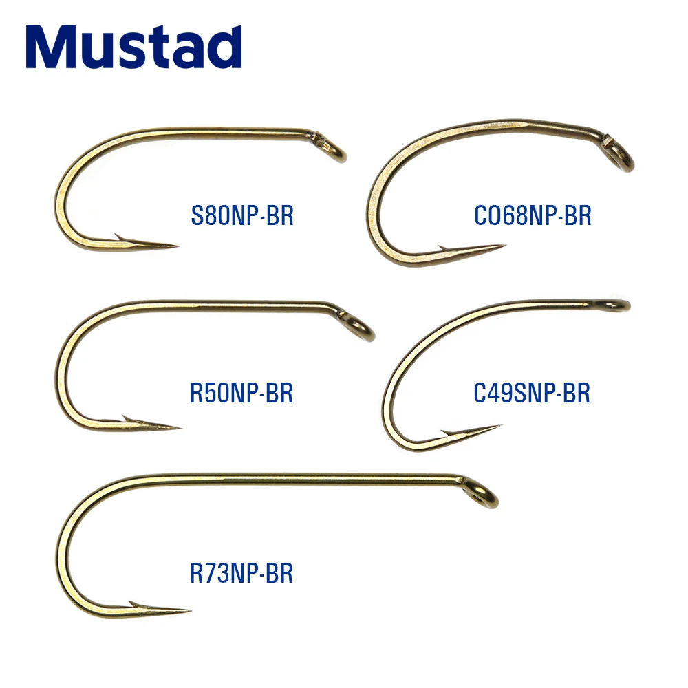 Mustad 100pcs Bronze Finish Caddis/Eggs/Nymph/Streamer/Dry/Wet Signature Fly Tying Fishing Hook Micro Barb Ringed Eye Forged