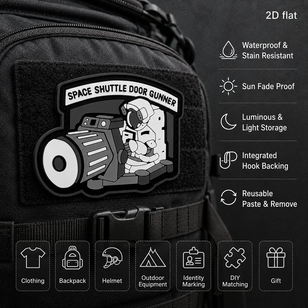 Black and white astronaut alien-themed English slogan Velcro patch, comes with a rough side. 2D flat PVC material, available in various sizes. 1pc/2pcs/3pcs. Layered three-dimensional embossed design, tightly stitched edges, not prone to peeling. Functional jacket trendy decorative armband with built-in glow-in-the-dark effect. Velcro patch comes with a rough side
