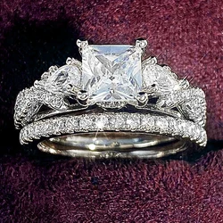 Huitan Bridal Sets Rings Luxury Wedding Accessories Temperament Elegant 2Pcs Rings for Women Engagement Party Statement Jewelry