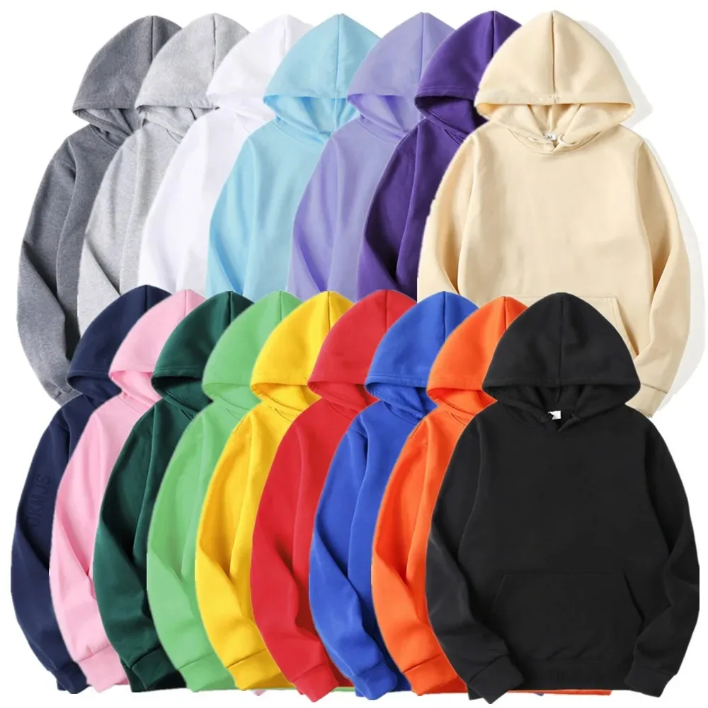 

Spring and Autumn Trendy Solid Color Sports Hoodies Fleece Men's and Women's Sweatshirts Trendy Pullovers Couples Hoodies S-3XL