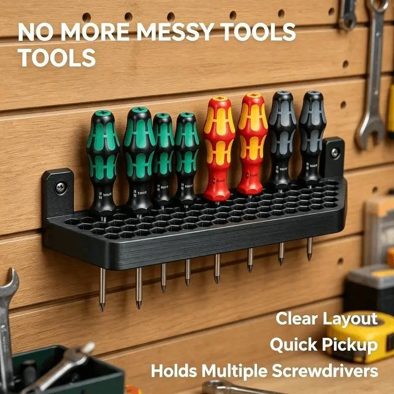 Wall-Mounted Screwdriver Holder Hex Hole Screwdriver Organizer Rack Workshop Garage Workbench Tool Storage Stand
